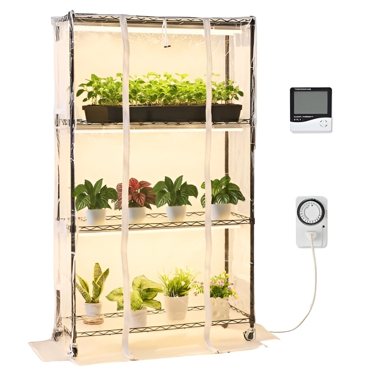 Indoor Greenhouse with Grow Light, 59in 4-Tier Plant Stand with Cover